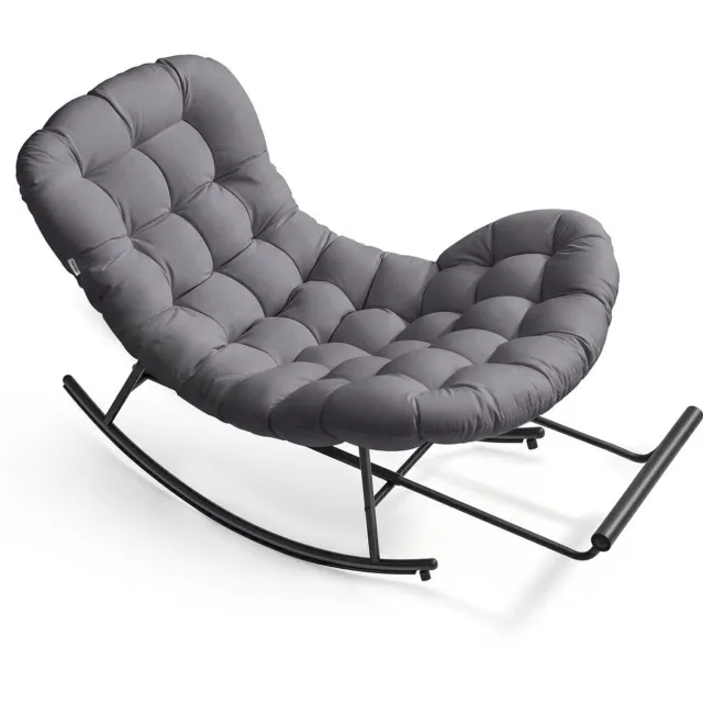 Klarven Relaxfauteuil - Schommelende Relaxfauteuil - Schommelstoel Grijs - Uittrekbare Voetsteun - Afneembaar Kussen - Stalen Frame - Tot 136 kg Belastbaar