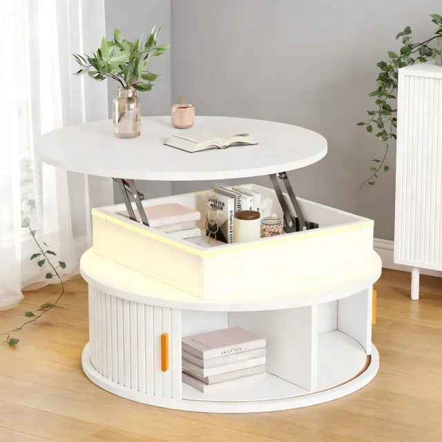 REDOM Salontafel - Hoogteverstelbaar - LED-verlichting - Hoogglans tafelblad - Modern - Woonkamer - MDF - 75 cm - 75 x 75 x 52 cm Wit