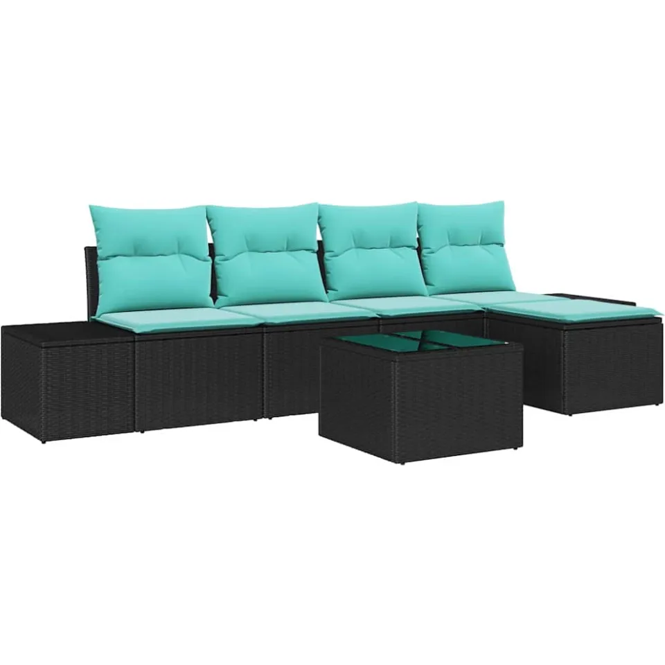 vidaXL Tuin Sofa Set 5 st Zwart en Turquoise poly rattan, foto 4