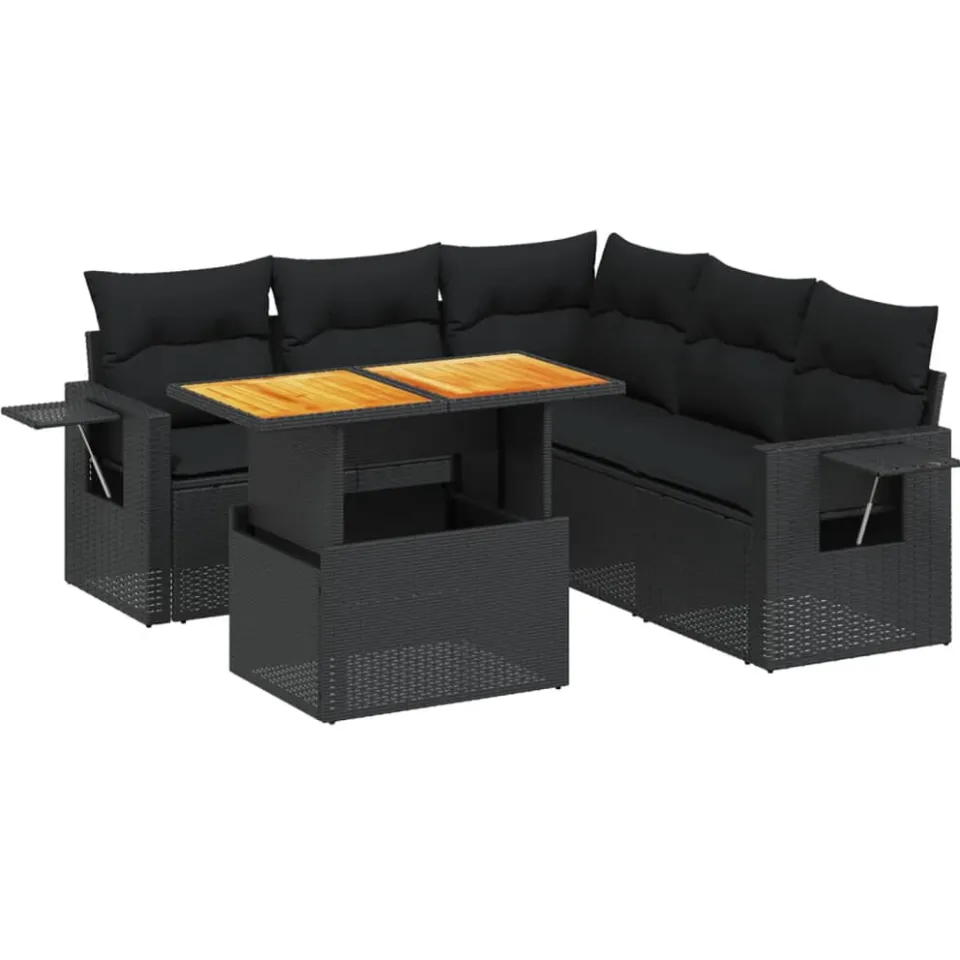 vidaXL 6-delige Loungeset met kussens poly rattan zwart, foto 3