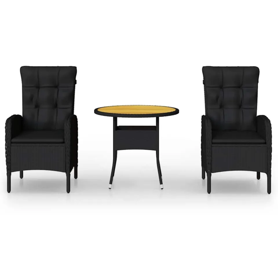 vidaXL 3-delige Bistroset poly rattan zwart, foto 3