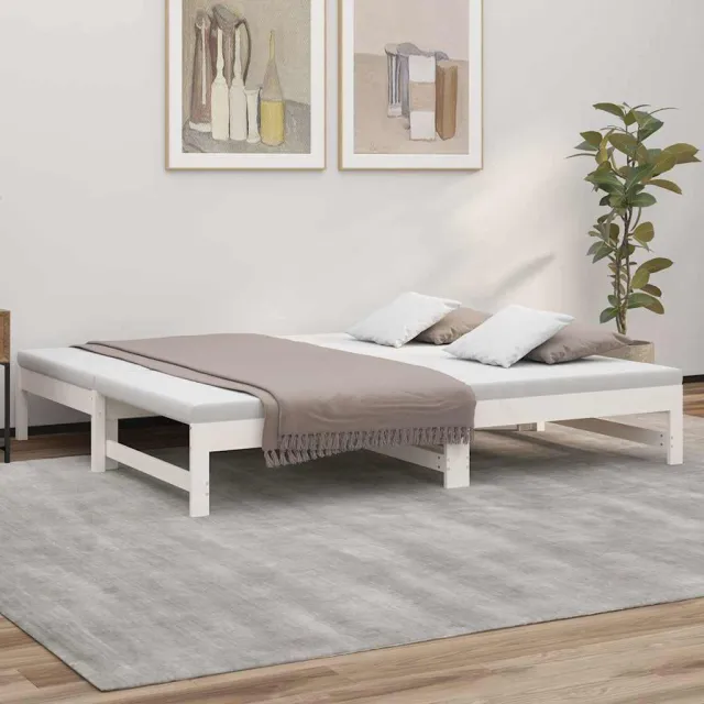 vidaXL Slaapbank uitschuifbaar massief grenenhout wit 75x190 cm