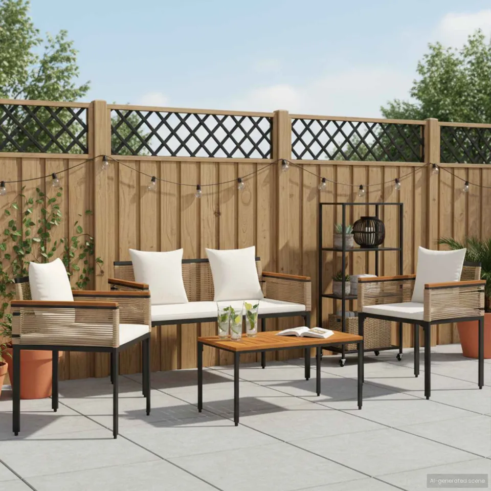 vidaXL Buitenmeubelset met kussen Beige en Crème Wit poly rattan, foto 3