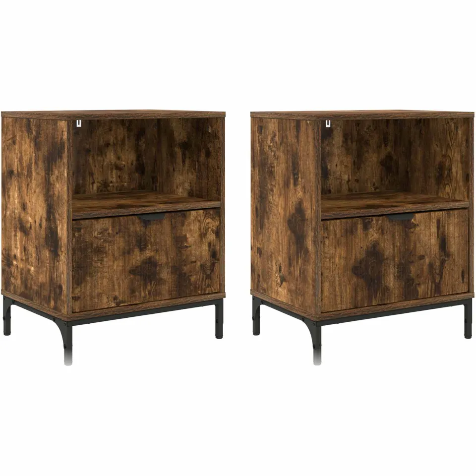 vidaXL Nachtkastje 2 st Gerookt eiken 49 x 36 x 61 cm Bewerkt hout, foto 3