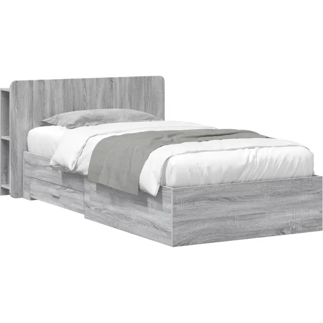 vidaXL Bedframe met opslag Grijs Sonoma 90 x 190 cm Bewerkt hout