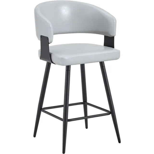MUVANO Barkrukken set van 2 - Stoelen met armleuningen - PU-kunstleer en zwart metalen frame - Zithoogte 64 cm - Voor keuken en eetruimte - Grijs