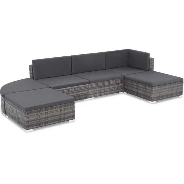 vidaXL 6-delige Loungeset met kussens poly rattan grijs, foto 2