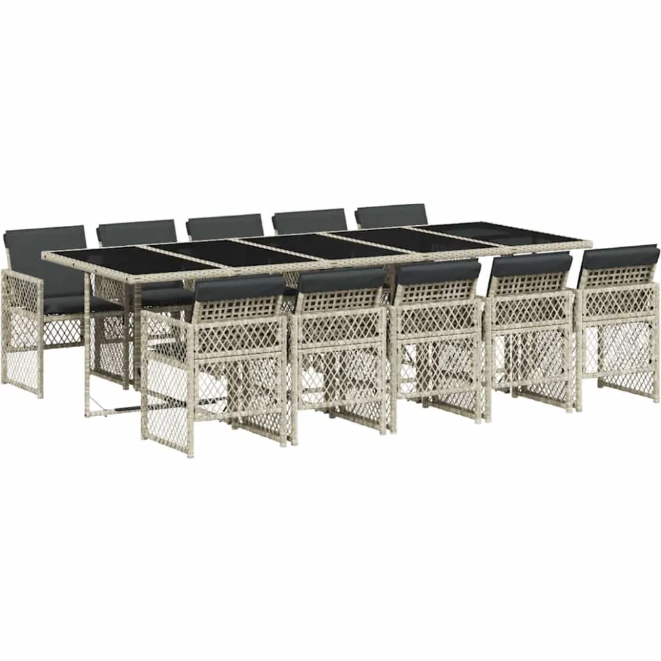 vidaXL 11-delige Tuinset met kussens poly rattan lichtgrijs