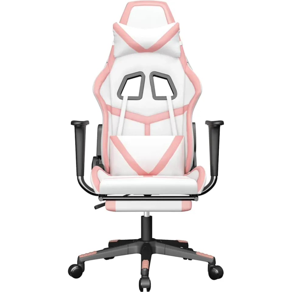 vidaXL Massage gamestoel met voetensteun kunstleer zwart en roze
