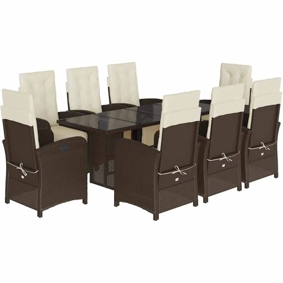 vidaXL 9-delige Tuinset met kussens poly rattan bruin, foto 3