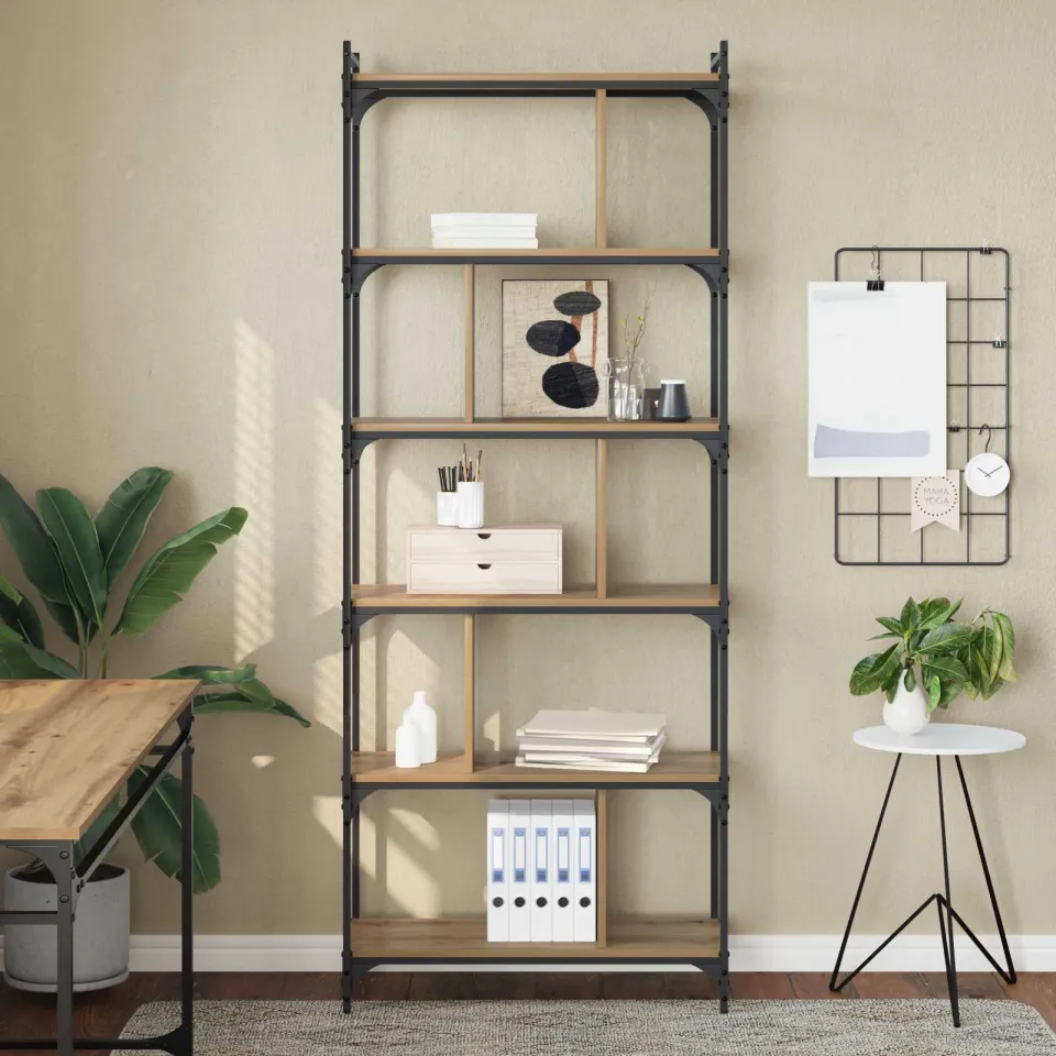 vidaXL Boekenkast 5-laags 76 x 32 x 192 cm Bewerkt hout bruin, foto 3