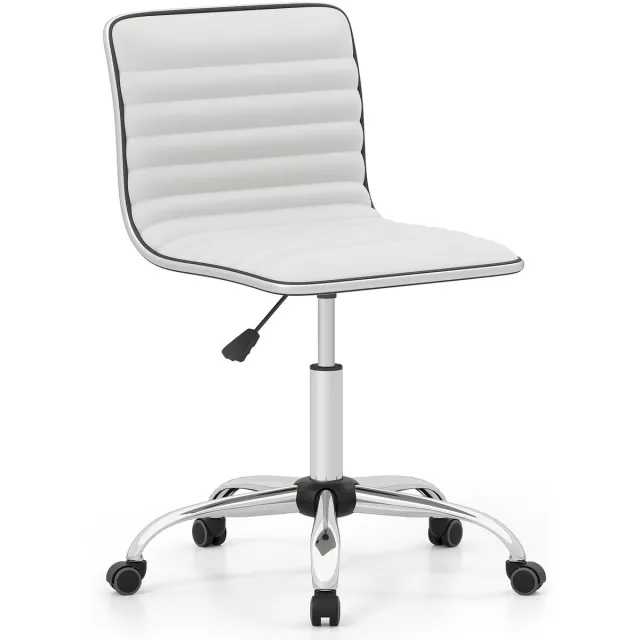 Costway Ergonomische bureaustoel, draaistoel zonder armleuning, bureaustoel bekleed met wielen, managersstoel, computerstoel, tot 150 kg belastbaar voor thuis, kantoor, wit