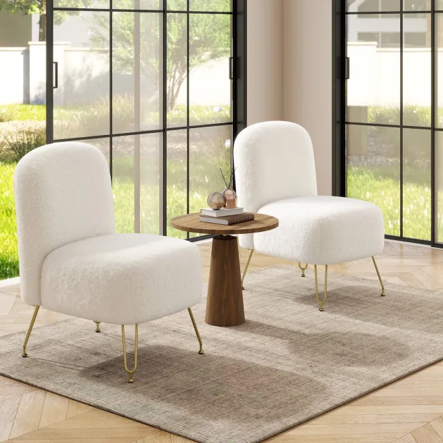Puluomis Fauteuil - Set van 2 - Luie stoel - Volwassen Relaxfauteuil - Stoelpoten van metal - Teddy Fleece Wit