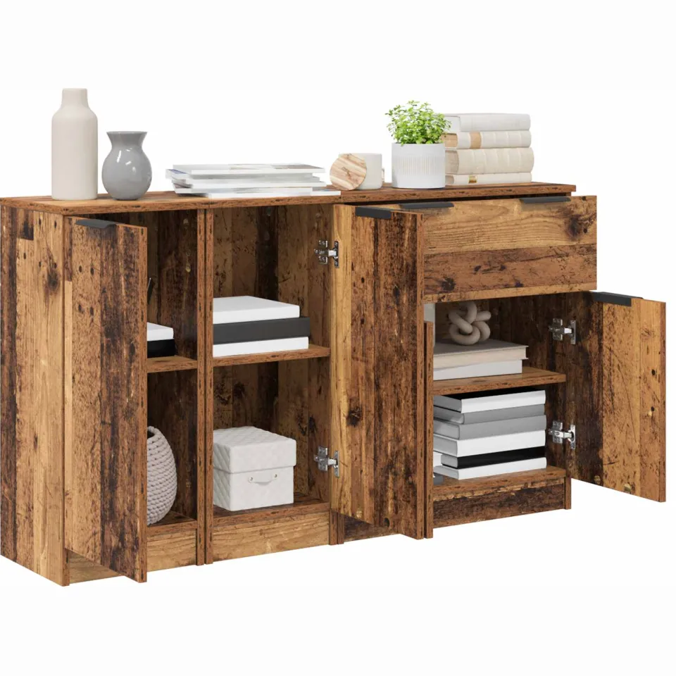 vidaXL Dressoir 3 st Oud Hout 120 x 30 x 70 cm Bewerkt hout Bruin