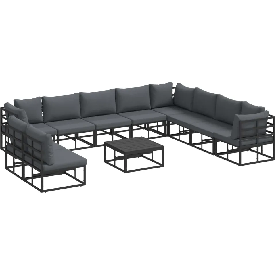 vidaXL Tuinbankenset 11 st Zwart Aluminium