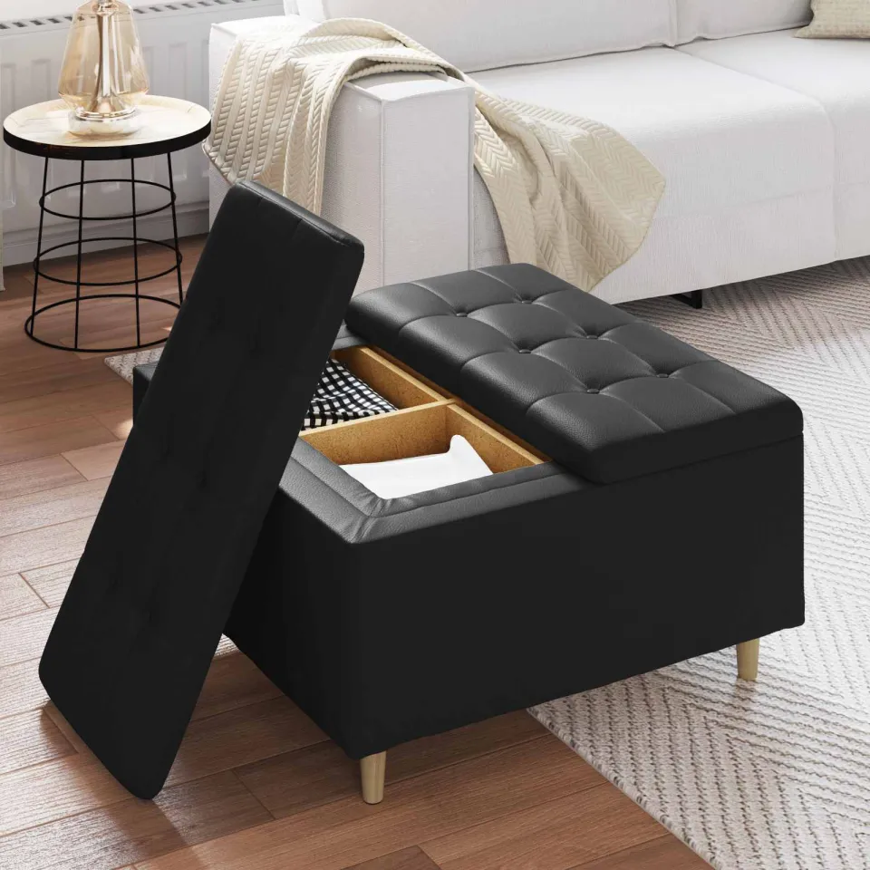 vidaXL Ottoman met Opbergruimte Zwart 80 x 80 x 45 cm Kunstleer, foto 4
