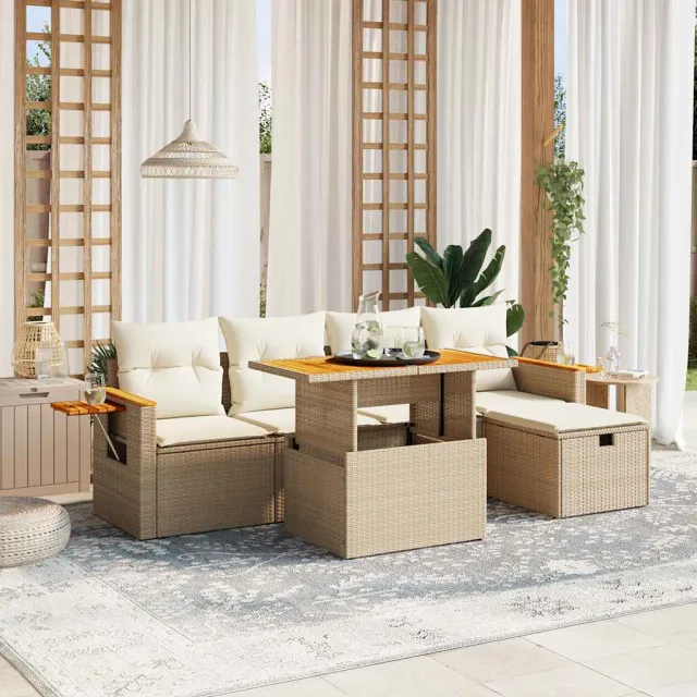 vidaXL 6-delige Loungeset met kussens poly rattan beige, foto 2