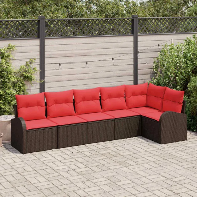 vidaXL Tuinbankenset 6 st Bruin en Rood poly rattan, foto 2