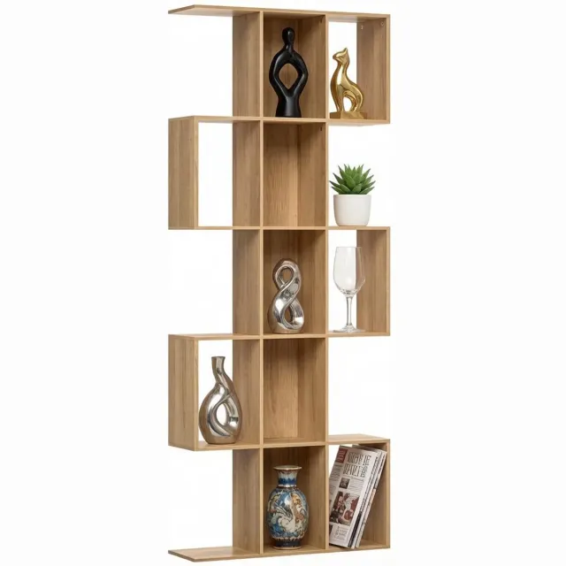 COVREO Boekenkast 80x24x200 cm eiken MDF, S-vorm met 15 open vakken