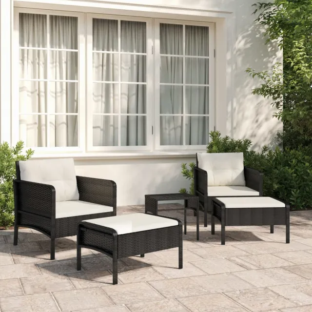 vidaXL 5-delige Loungeset met kussens poly rattan zwart, foto 2