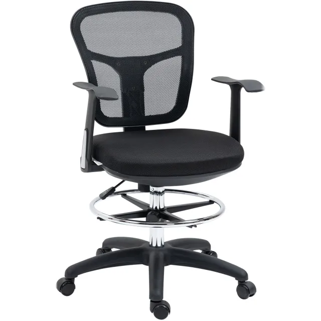Merax Ergonomische Bureaustoel met Voetsteun – Mesh Rugleuning & Lendensteun – In Hoogte Verstelbaar 95-115 cm – Opklapbare Armleuningen – Zwart