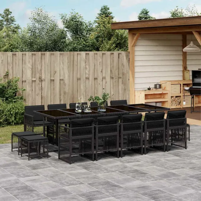 vidaXL 15-delige Tuinset met kussens poly rattan zwart, foto 2