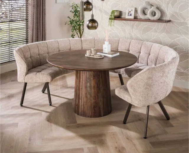 Meubelplaats Eettafel Jade rond massief acaciahout Ø130x77 cm - Bruin - Japandi
