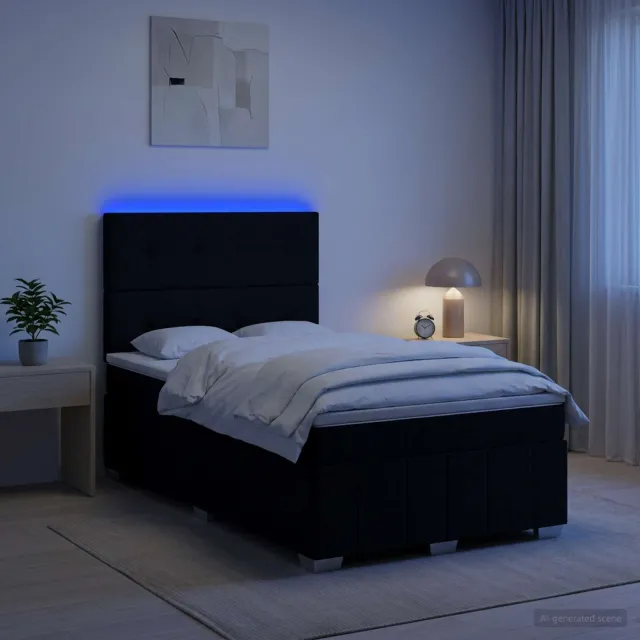 vidaXL LED Boxspring Bed met Matras Zwart 120 x 190 cm Stof