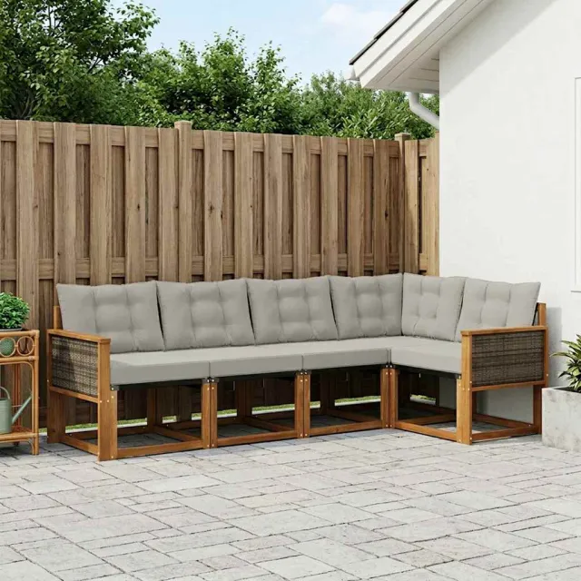 vidaXL Buiten bankenset 5 st 5-zits Naturel en lichtgrijs