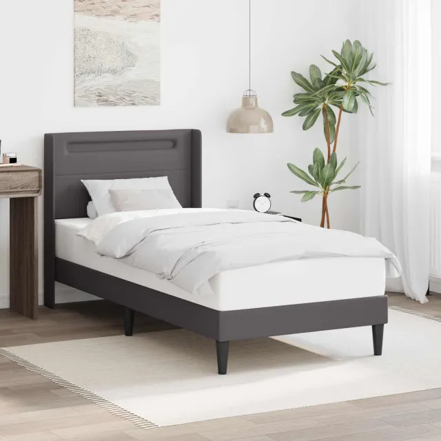 vidaXL Bedframe met LED-stripverlichting Grijs 100 x 200 cm Kunstleer