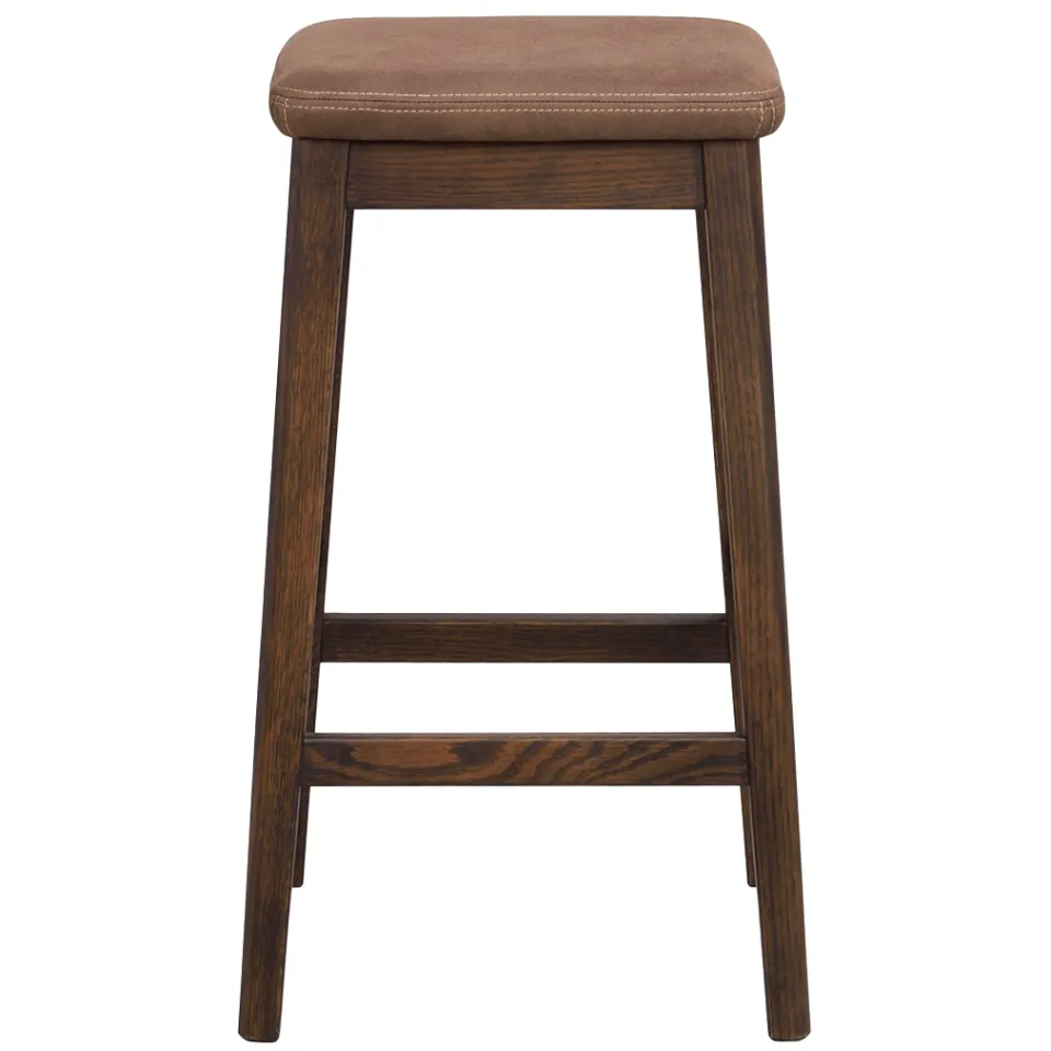Rowico Home Livermore eikenhouten barkruk donkerbruin met bruin kunstleer zitkussen - 68 cm, foto 3