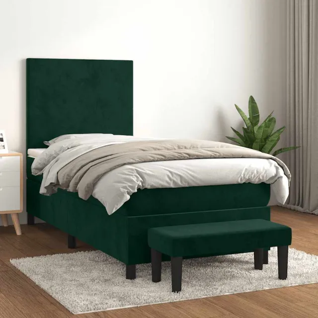 vidaXL Boxspring met matras fluweel donkergroen 100x200 cm groen