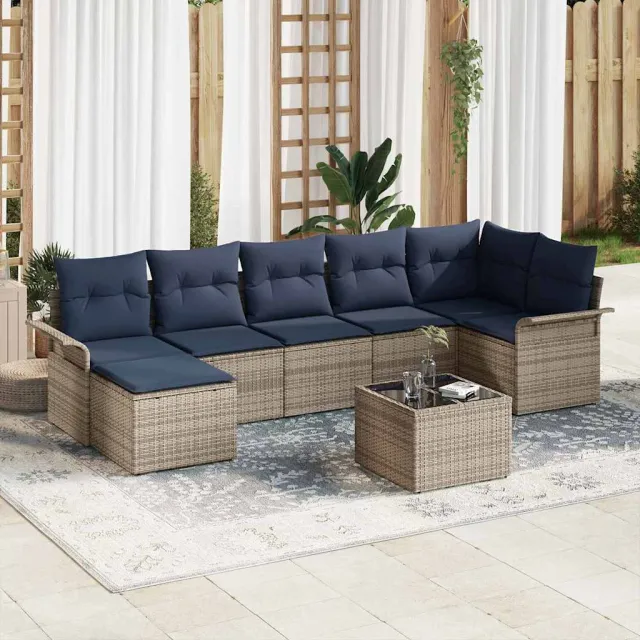 vidaXL Tuin Sofa Set 8 st Grijs poly rattan, foto 2