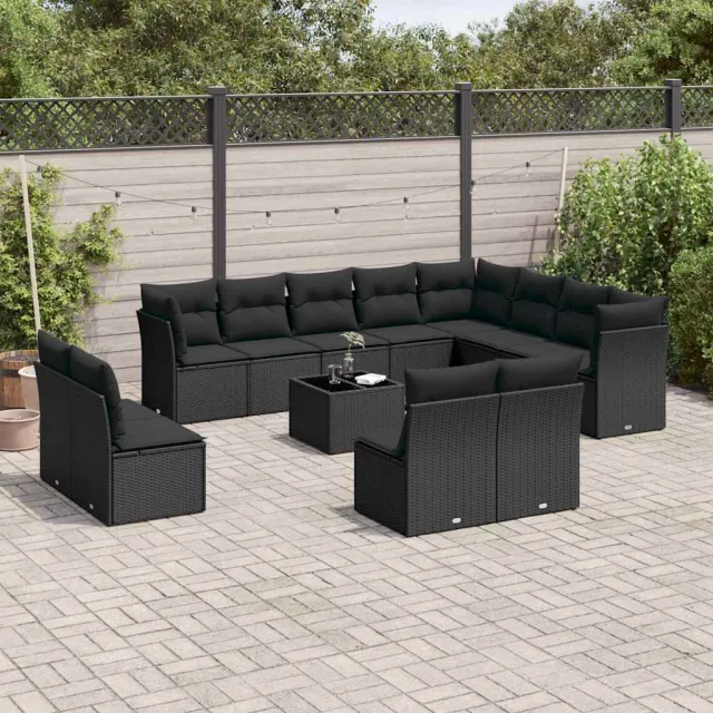 vidaXL 13-delige Loungeset met kussens poly rattan zwart, foto 2