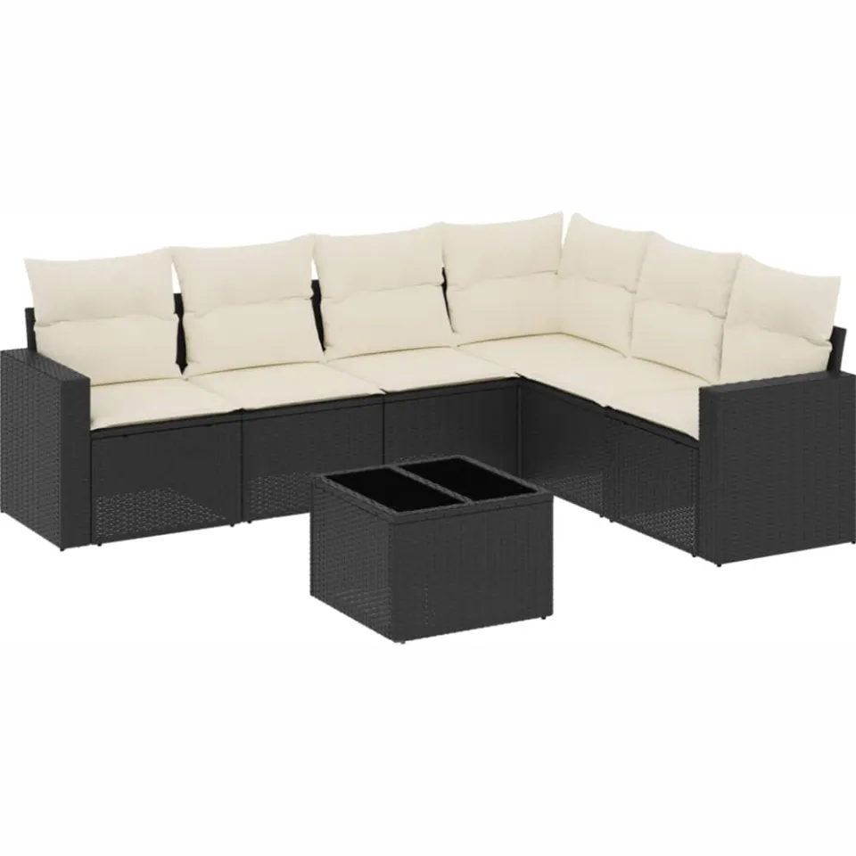 vidaXL 7-delige Loungeset met kussens poly rattan zwart