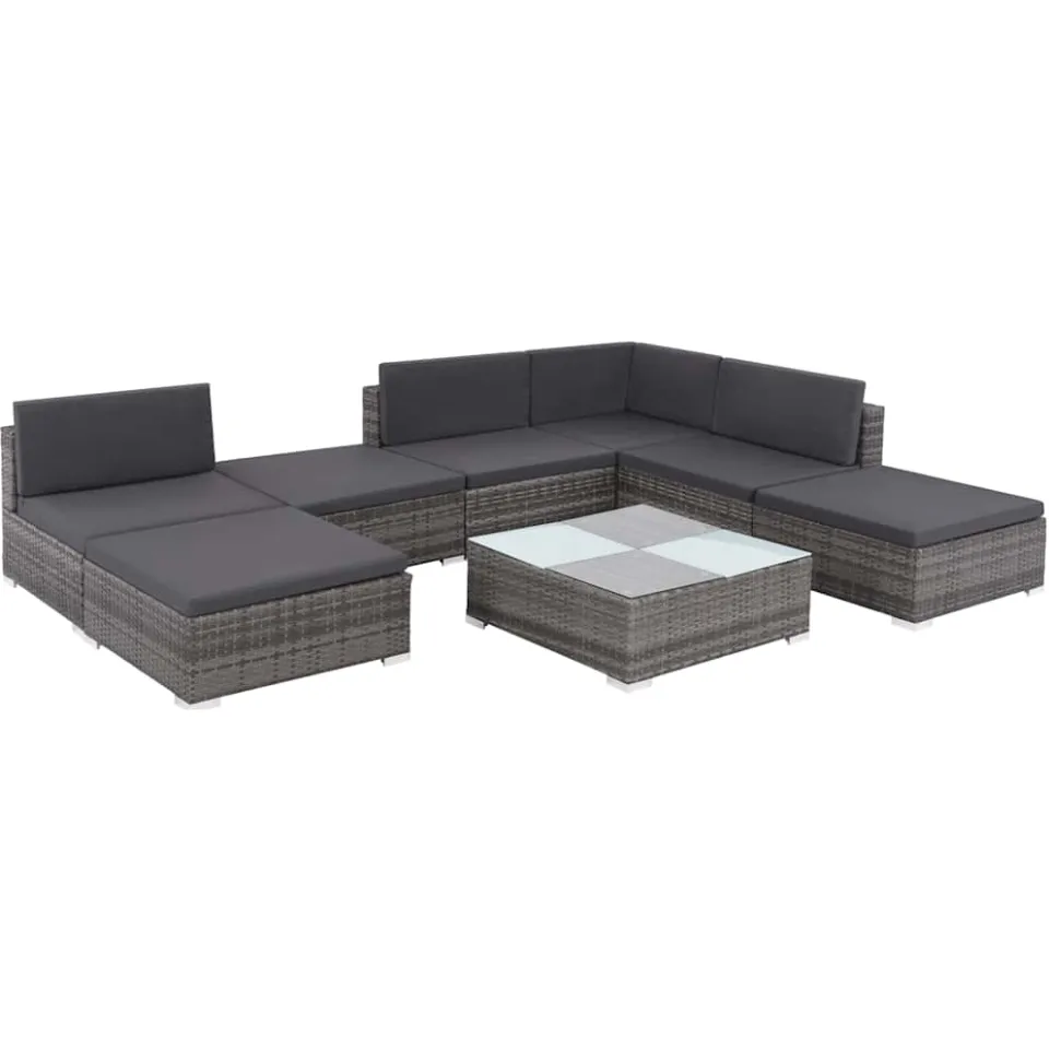 vidaXL 8-delige Loungeset met kussens poly rattan grijs, foto 2