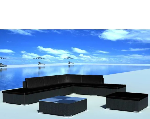 vidaXL 8-delige Loungeset met kussens poly rattan zwart, foto 2