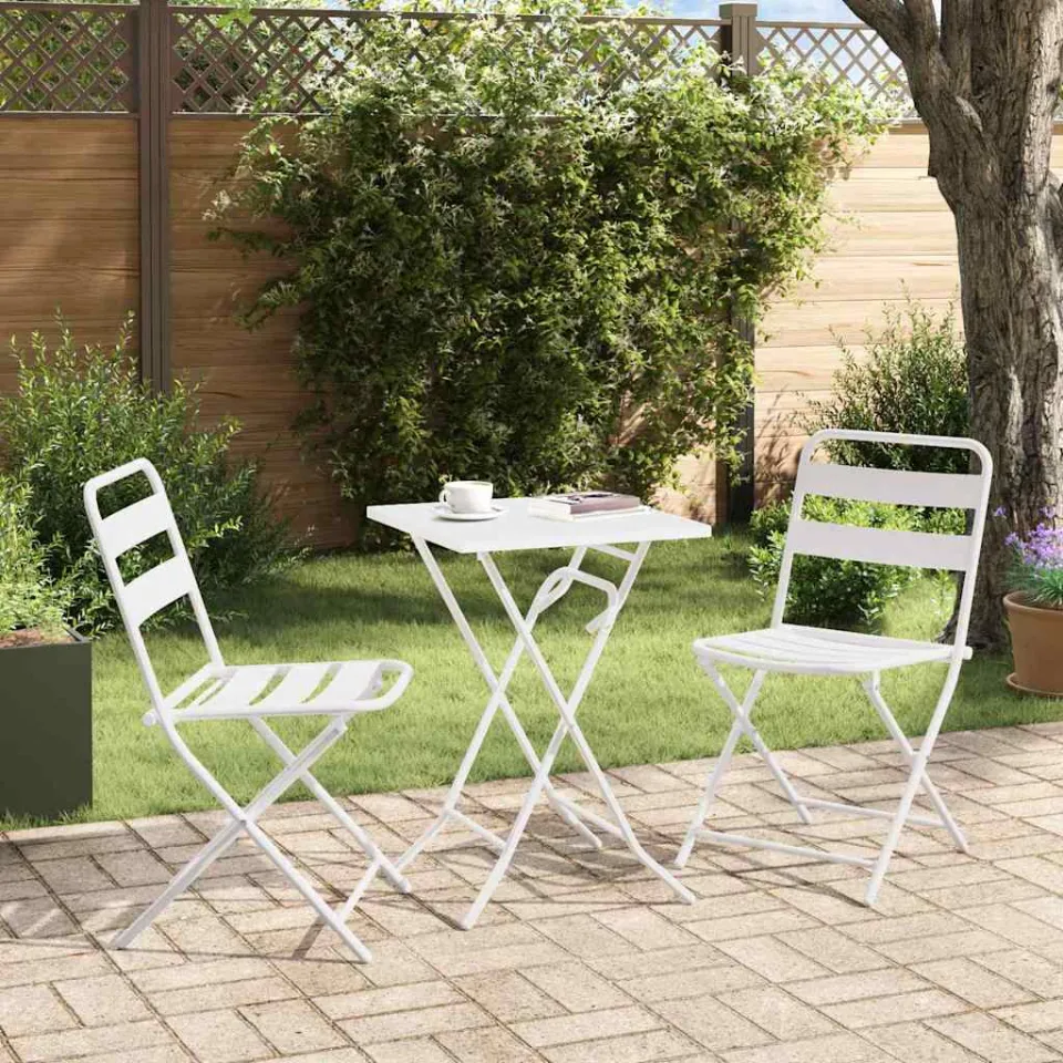 vidaXL Tuin Bistro Set 3 st Wit Staal, foto 3