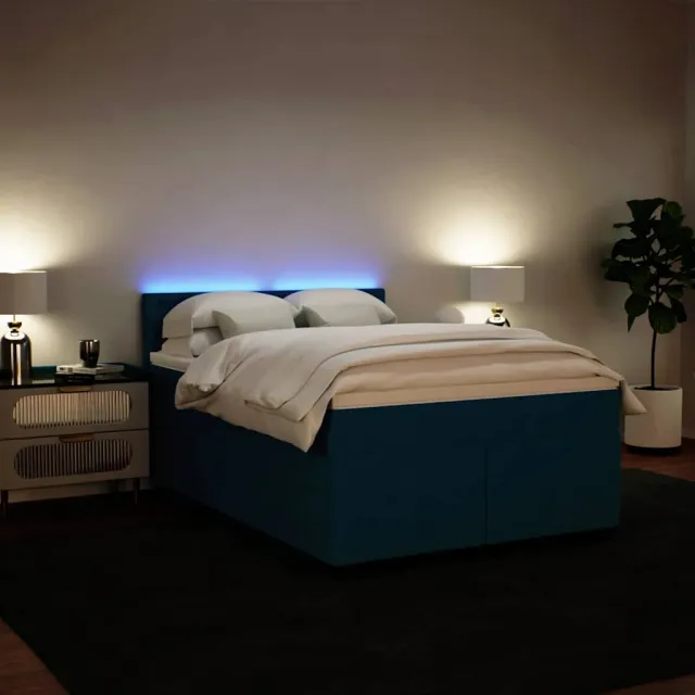 vidaXL Boxspring met matras fluweel blauw 160x200 cm