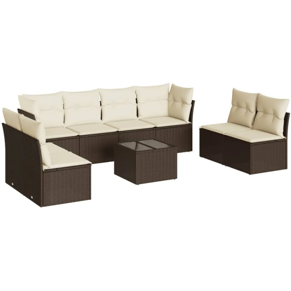 vidaXL 9-delige Loungeset met kussens poly rattan bruin