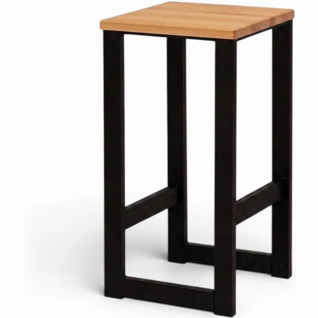 Taborecik Hoker Barowy Czarny Loft H64 Premium z Drewnianym Siedziskiem Black