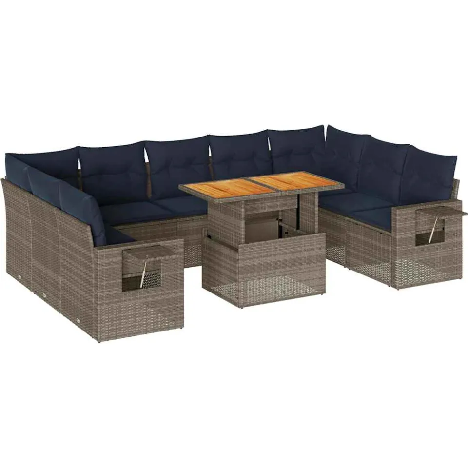 vidaXL 10-delige Loungeset met kussens poly rattan grijs, foto 3