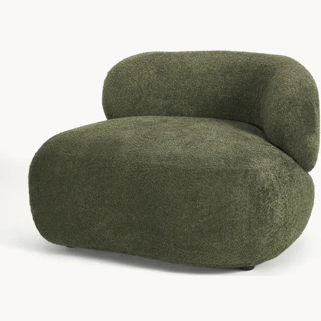 Westwing Collection Loungefauteuil Alba uit teddy bouclé Groen