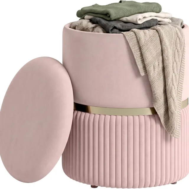 Homcom Opbergpoef - Fluweel - 36x36x44cm - Roze