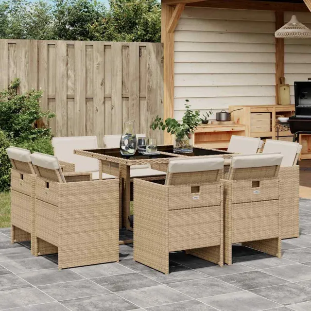 vidaXL 9-delige Tuinset met kussens poly rattan beige, foto 2