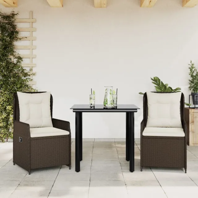 vidaXL 3-delige Tuinset met kussens poly rattan bruin, foto 2