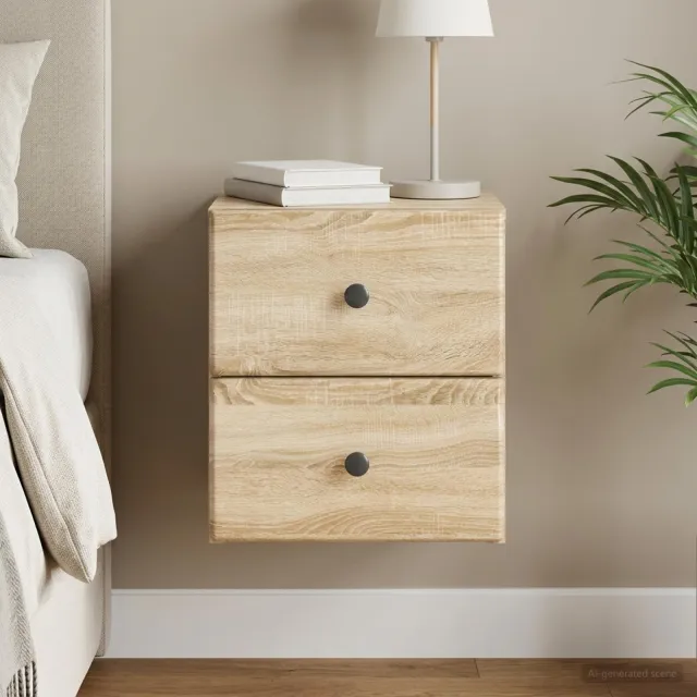 vidaXL Wandbeugel Bedkast Sonoma Eiken 34,5 x 33 x 40 cm Bewerkt hout, foto 2