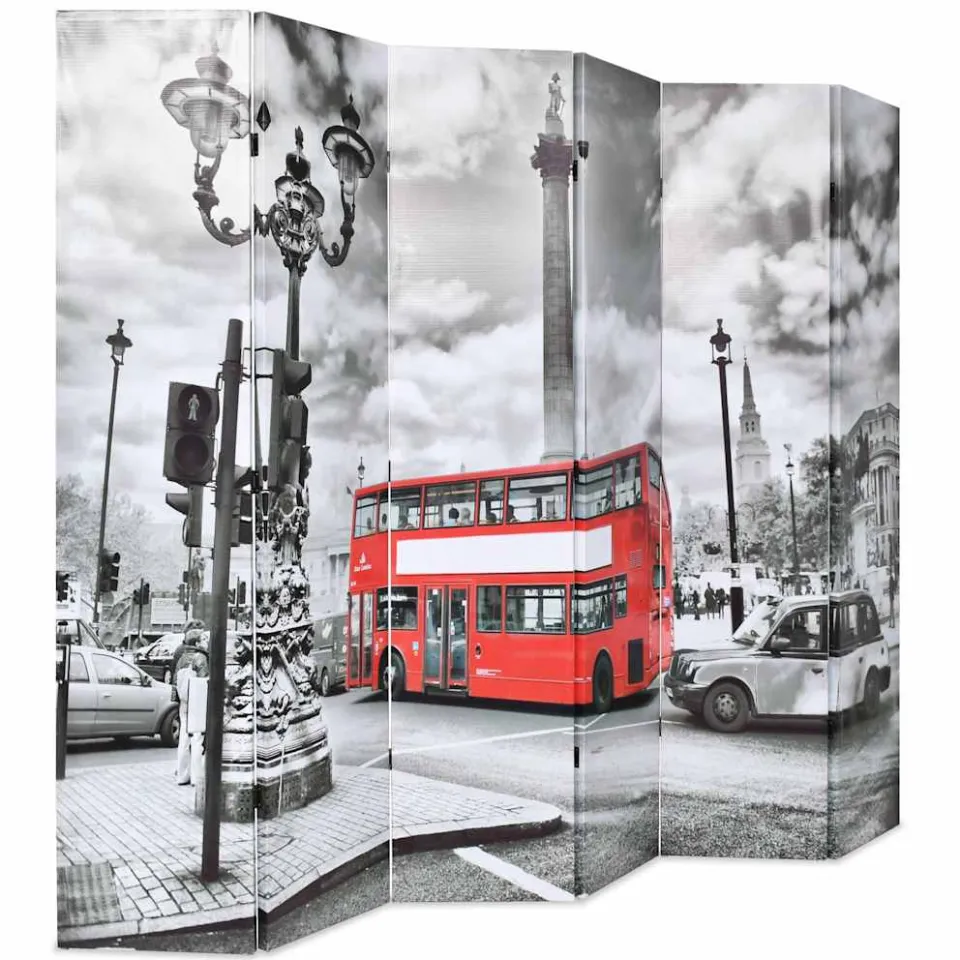 vidaXL Kamerscherm inklapbaar Londen bus 228x170 cm zwart en wit, foto 2