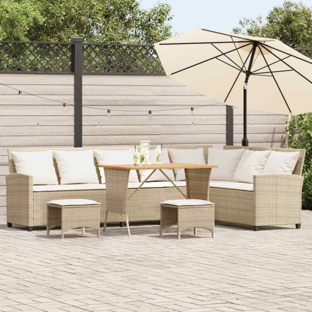 vidaXL 4-delige Tuinbankstel met kussens L-vormig beige poly rattan, foto 2