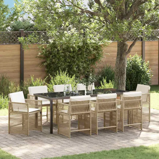 vidaXL Tuin eettafelset 9 st Beige poly rattan, foto 2